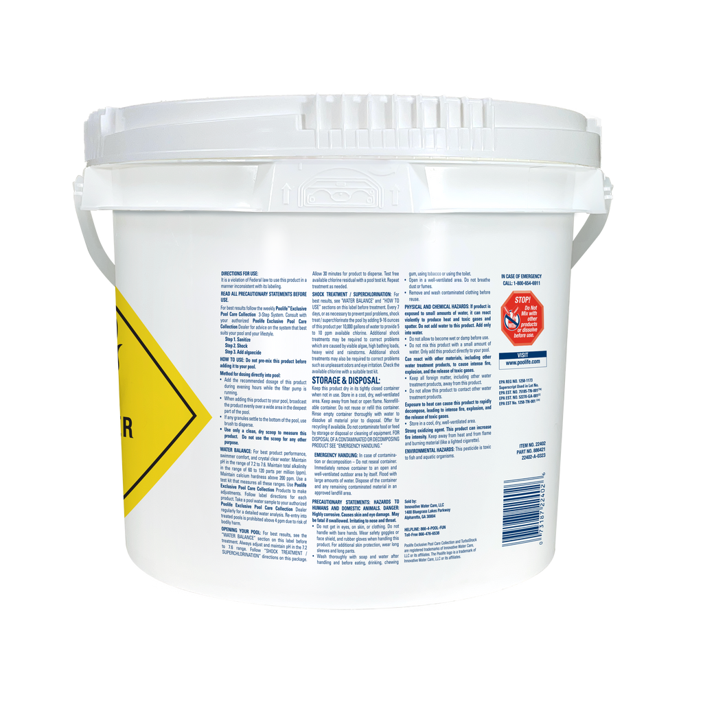 Back view of Poolife TurboShock Pool Shock pail