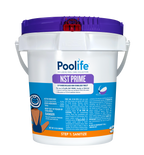 Poolife NST Prime 9 lb. non-stabilized chlorine tablets bucket containing extended release sanitizer for swimming pools