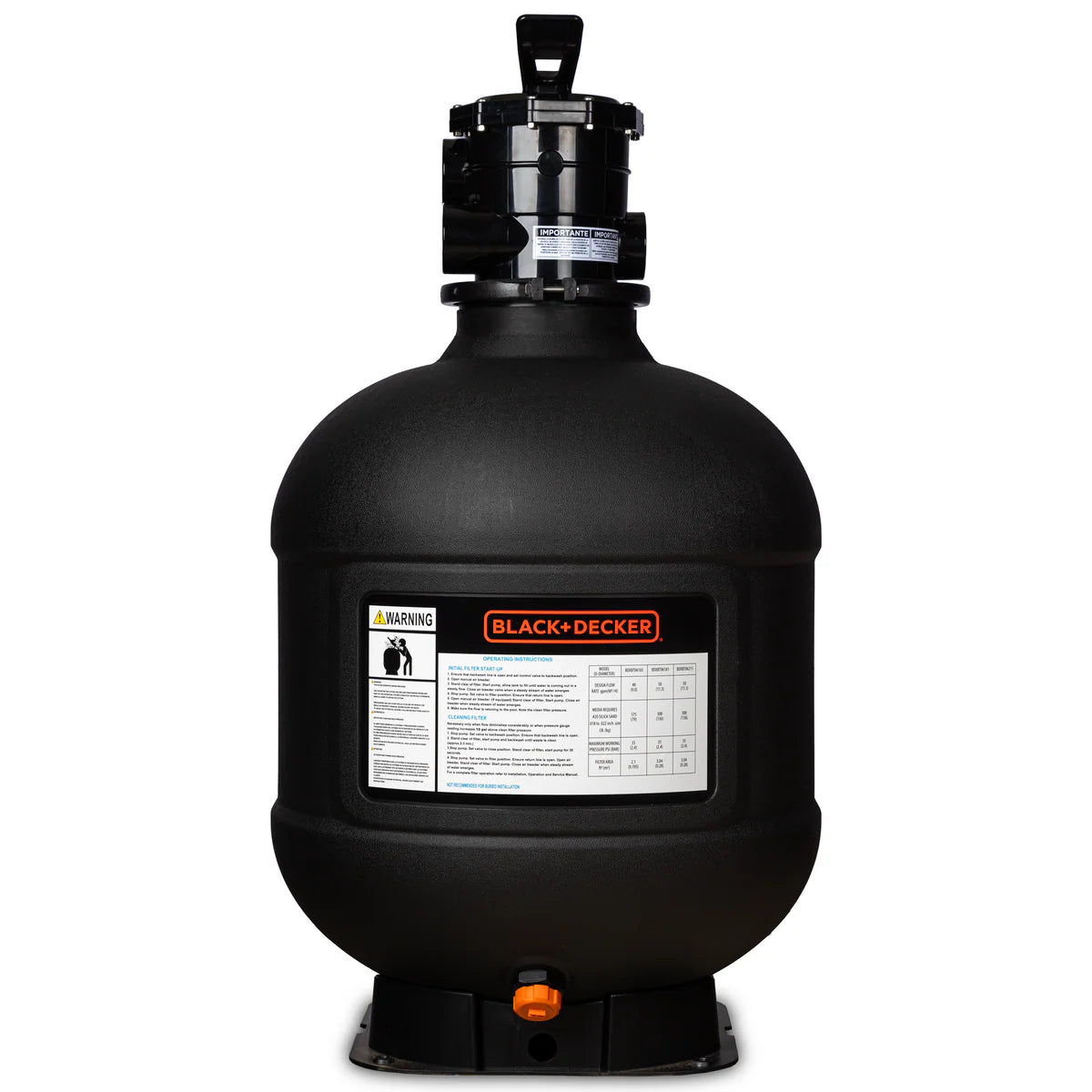 BLACK + DECKER 24" Sand Filter Tank w/ 2" 6-Way Valve & Pedestal Base