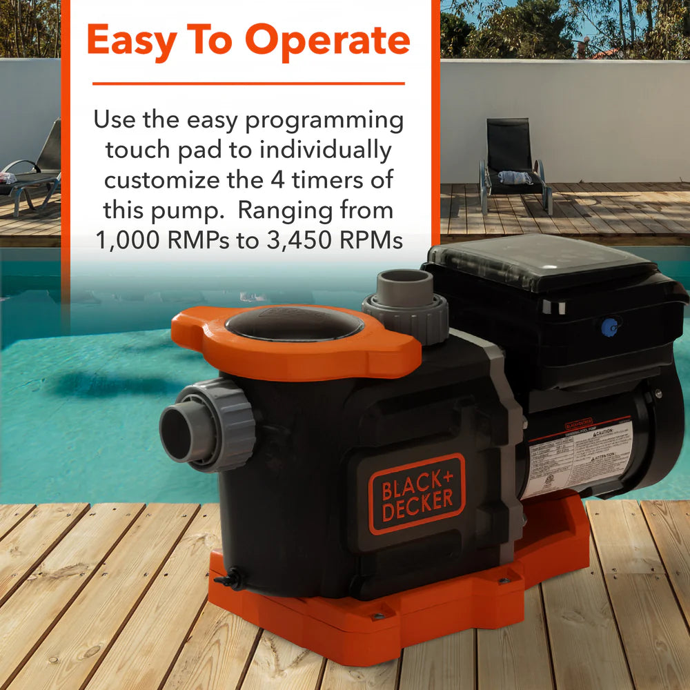 BLACK + DECKER 1.5 HP Variable Speed InGround Pool Pump - Energy Star Certified In-Ground Pump, Dual Voltage - 115V/230V