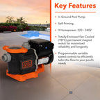 BLACK + DECKER 3 HP Variable Speed InGround Pool Pump - Energy Star Certified In-Ground Pump, 220V/240V