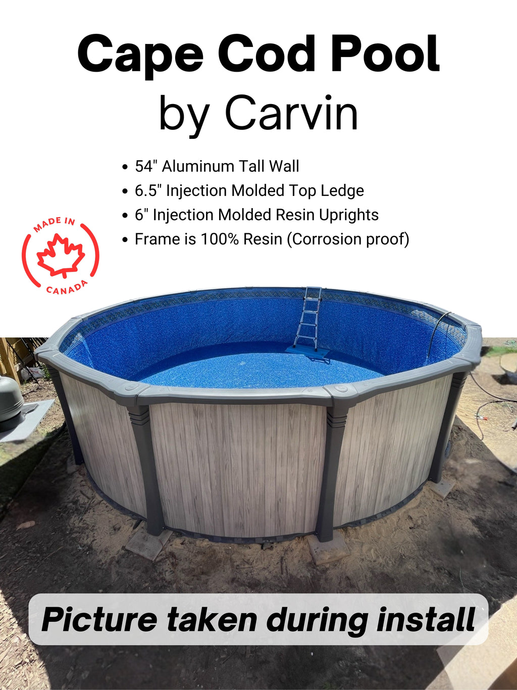 Carvin Cape Cod 27’ x 54” Round Above Ground Pool Kit (Aluminum Wall) with FREE Cosmy 200 Pool Cleaner