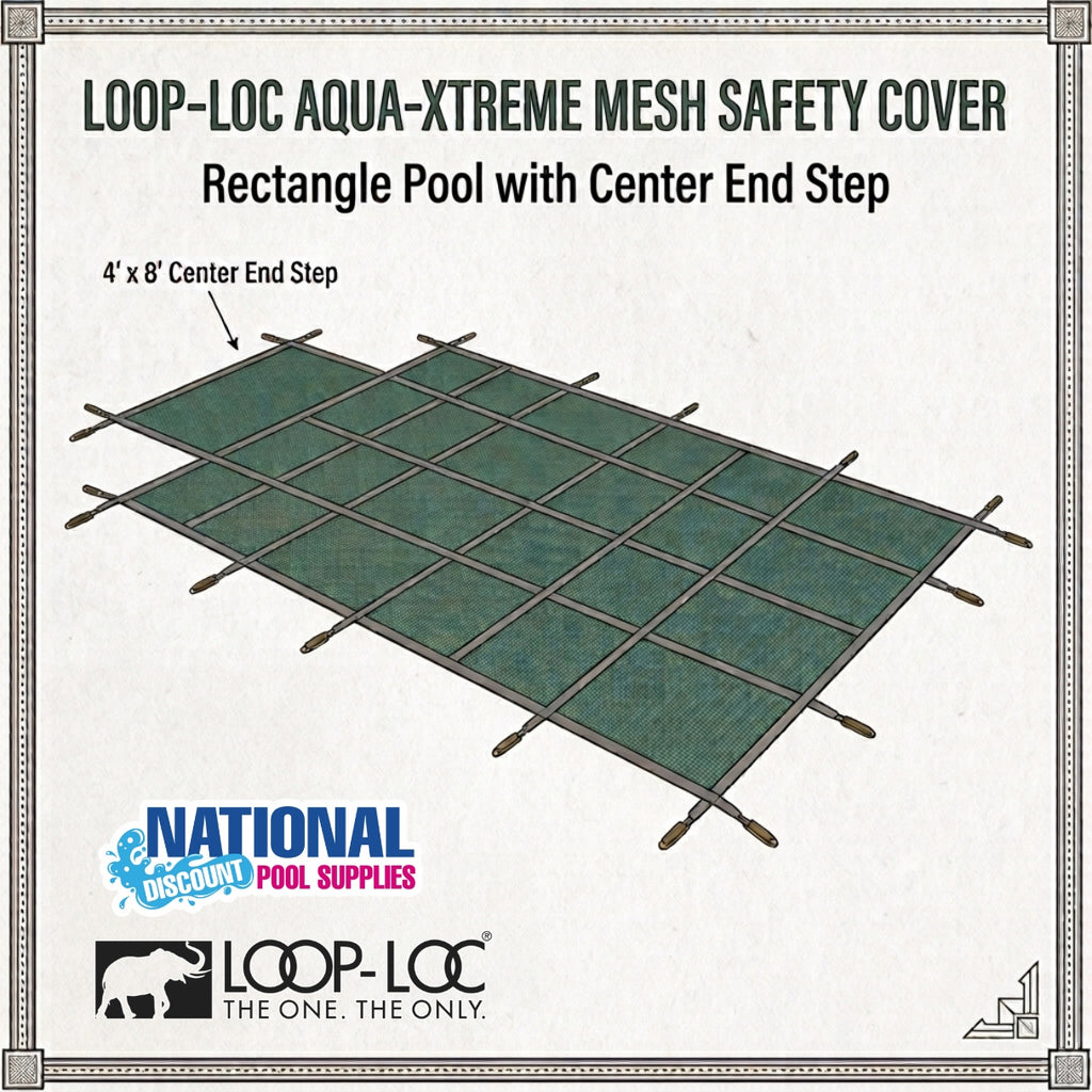 Loop-Loc Aqua-Xtreme Mesh Safety Cover for 20' x 40' Rectangular Pool with 4' x 8' Center End Step