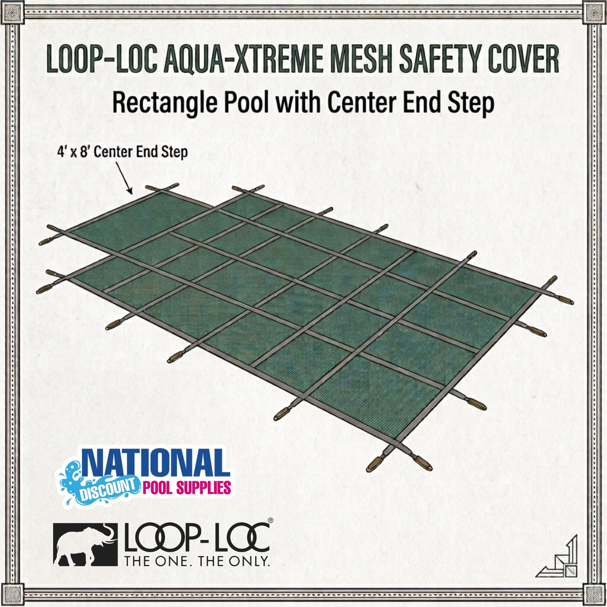Loop-Loc Aqua-Xtreme Mesh Safety Cover for 20' x 40' Rectangular Pool with 4' x 8' Center End Step