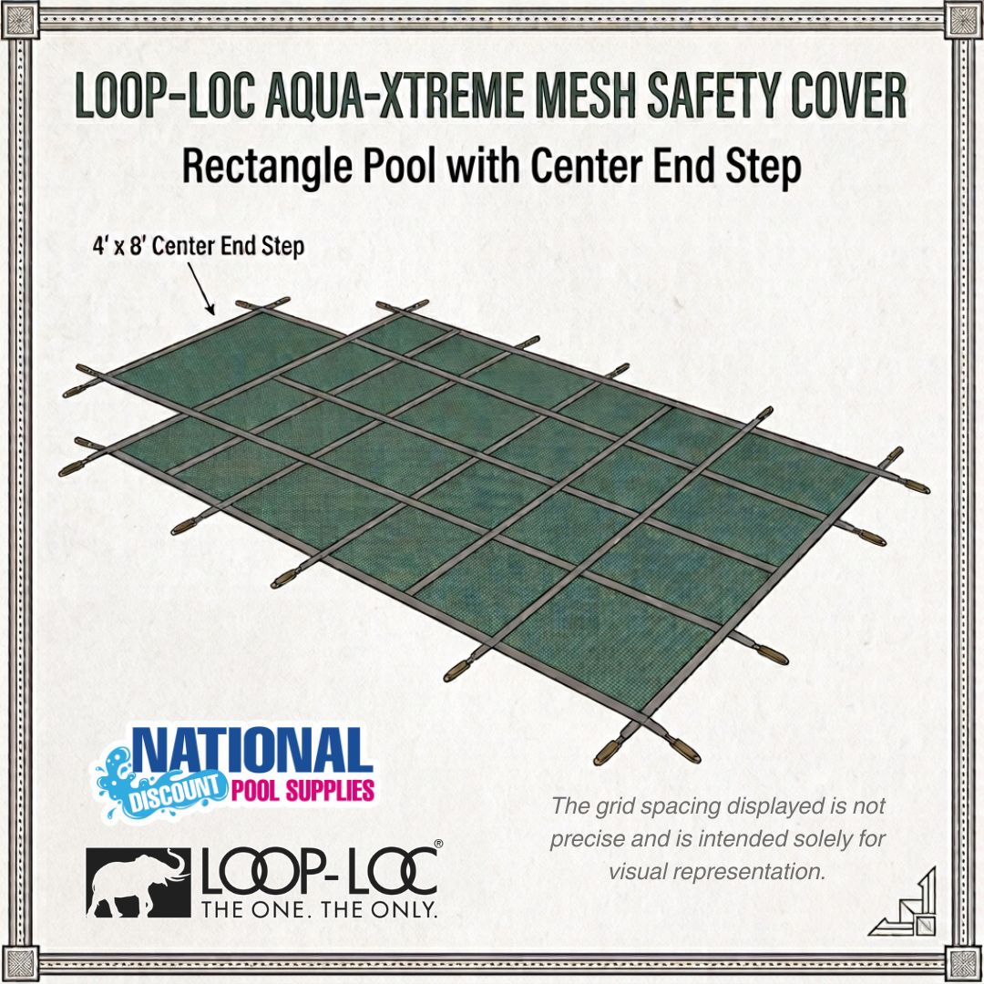 Loop-Loc Aqua-Xtreme Mesh Safety Cover for 16' x 32' Rectangular Pool with 4' x 8' Center End Step