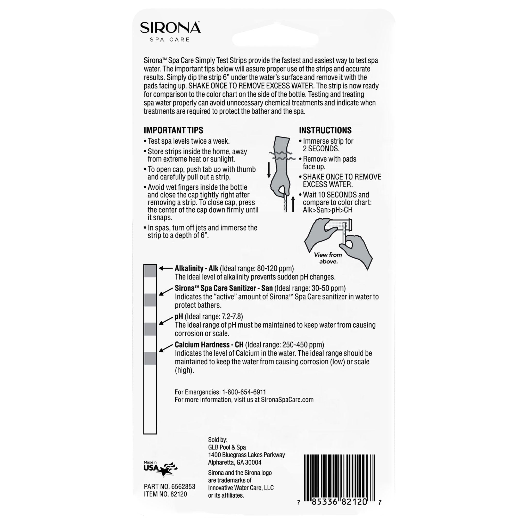 Sirona Spa Care Simply Chlorine-Free and Bromine-Free Test Strips 50 count