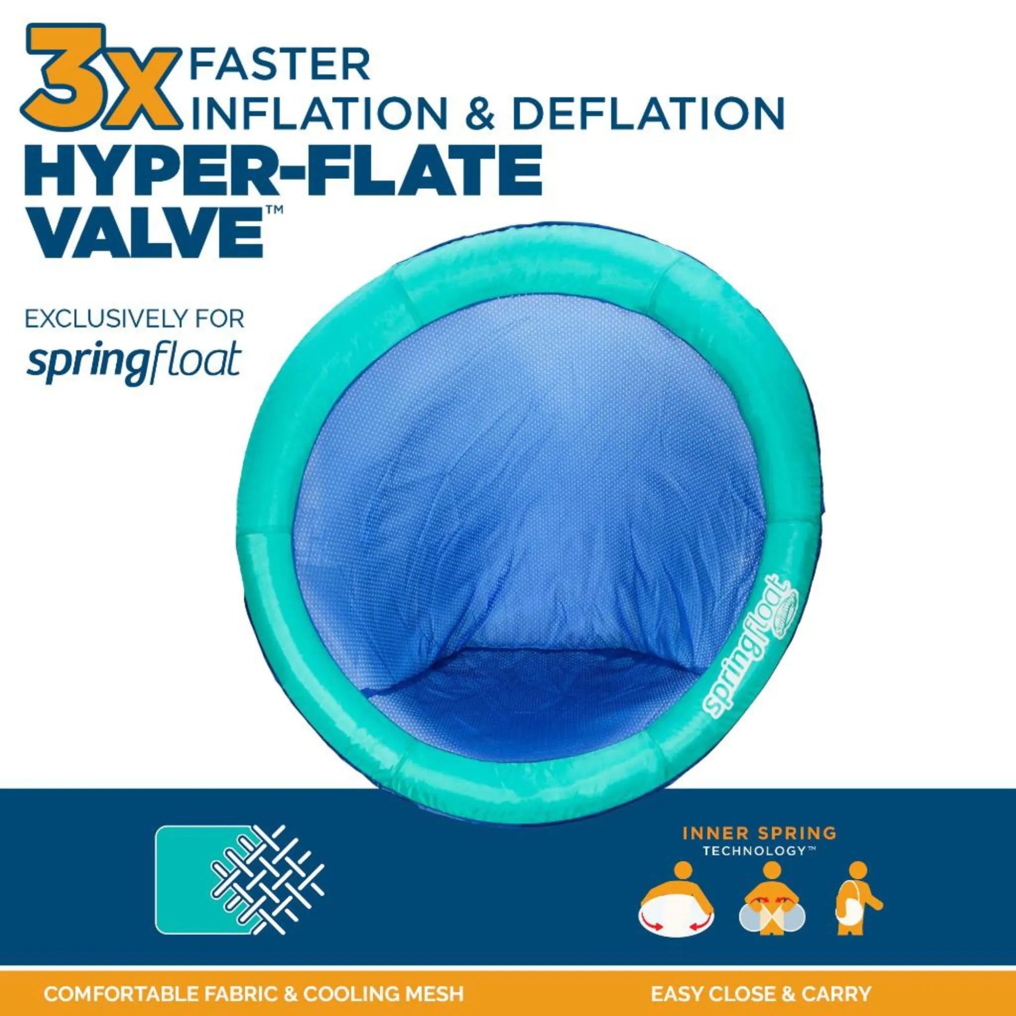 Spring Float Papasan Inflatable Pool Lounger with Hyper-Flate Valve