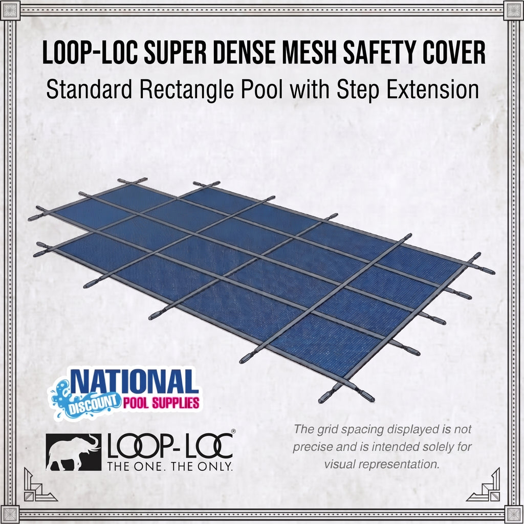 Loop-Loc 16 ft. x 24 ft. Rectangle Super Dense Mesh Safety Cover with 4' x 8' Center End Step