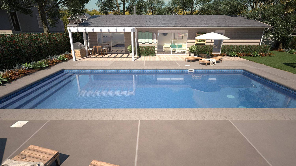 Vintage with Blue Mosaic pool liner installed in a pool with wide steps