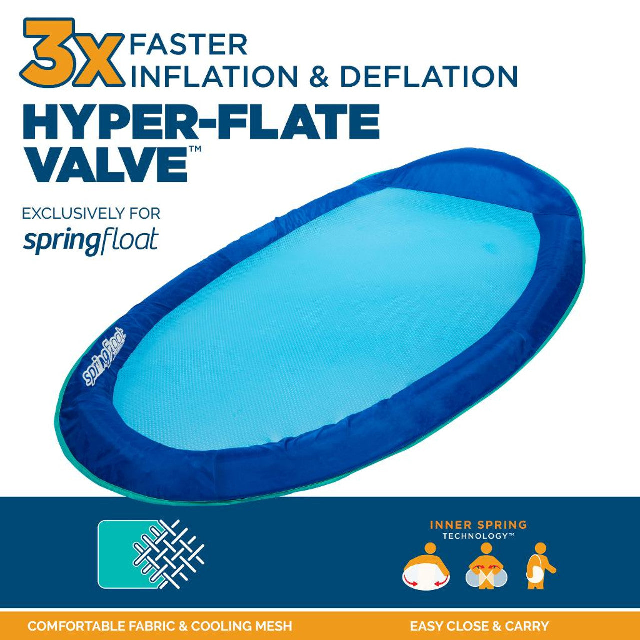 Spring Float Inflatable Pool Lounger with Hyper-Flate Valve