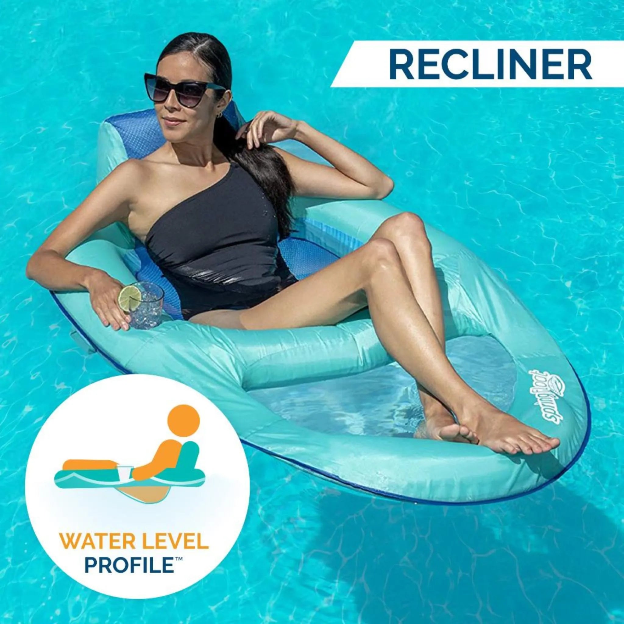 Spring Float Recliner for Pool or Lake with Hyper-Flate Valve