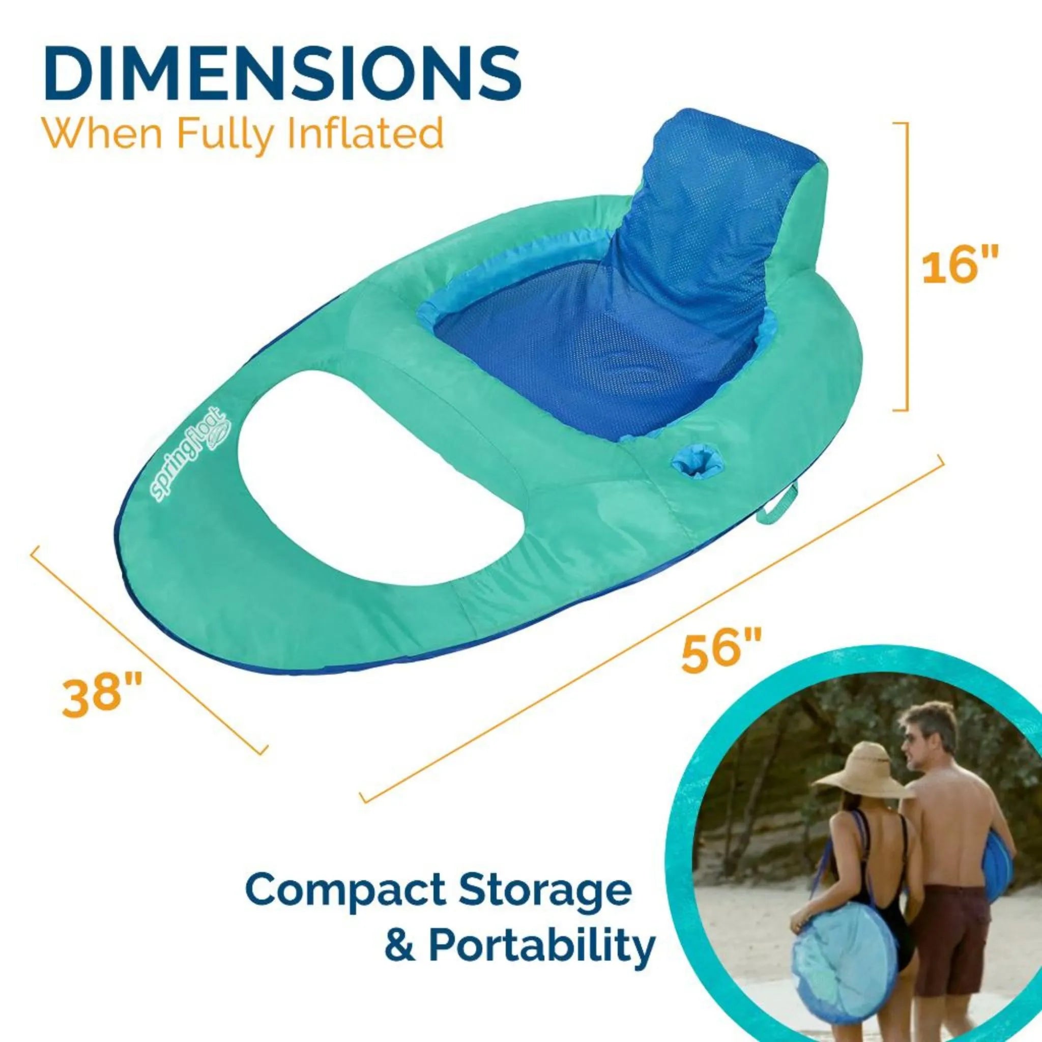 Spring Float Recliner for Pool or Lake with Hyper-Flate Valve